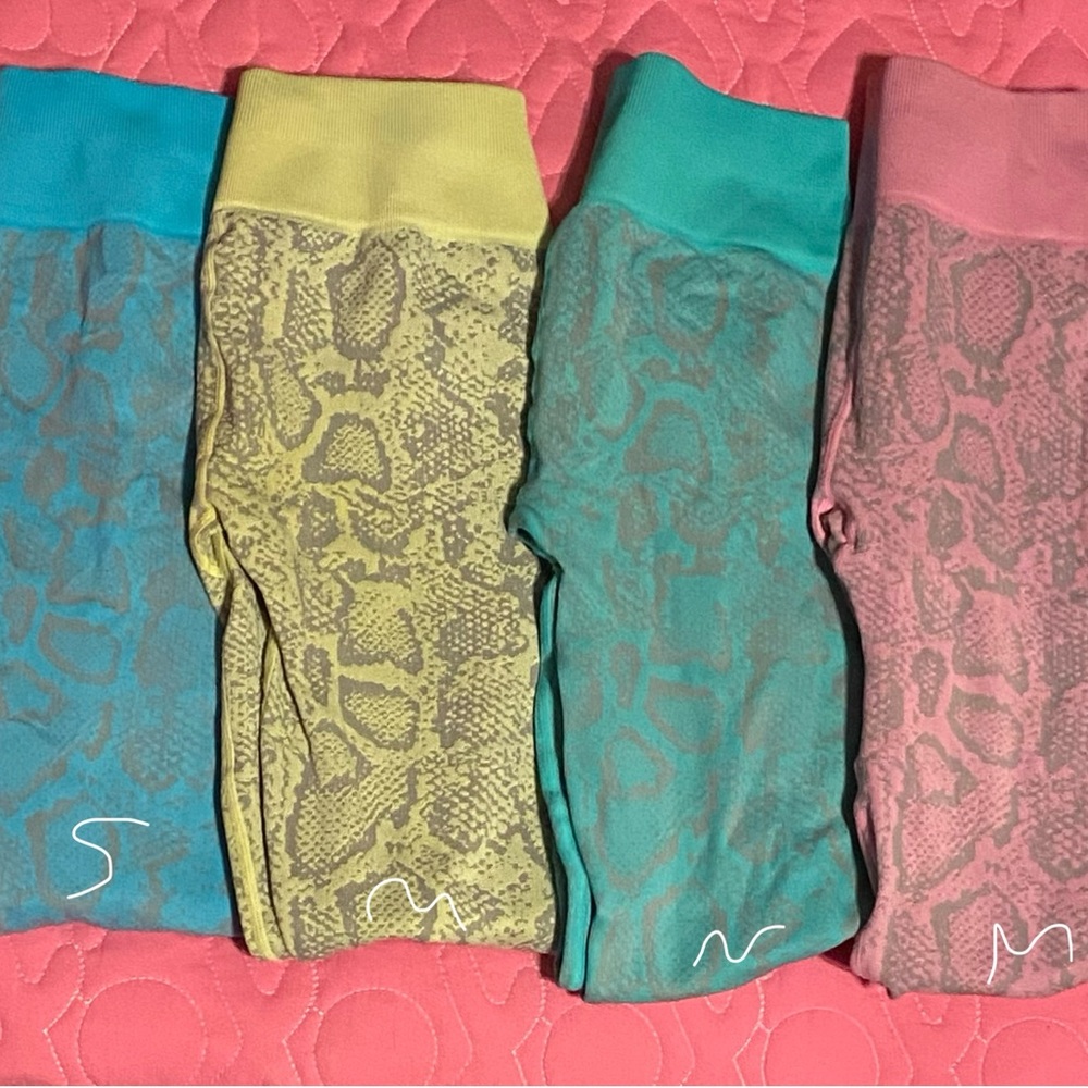 Bombshell Sportswear Snake Print Leggings - Blue, Yellow, Pink